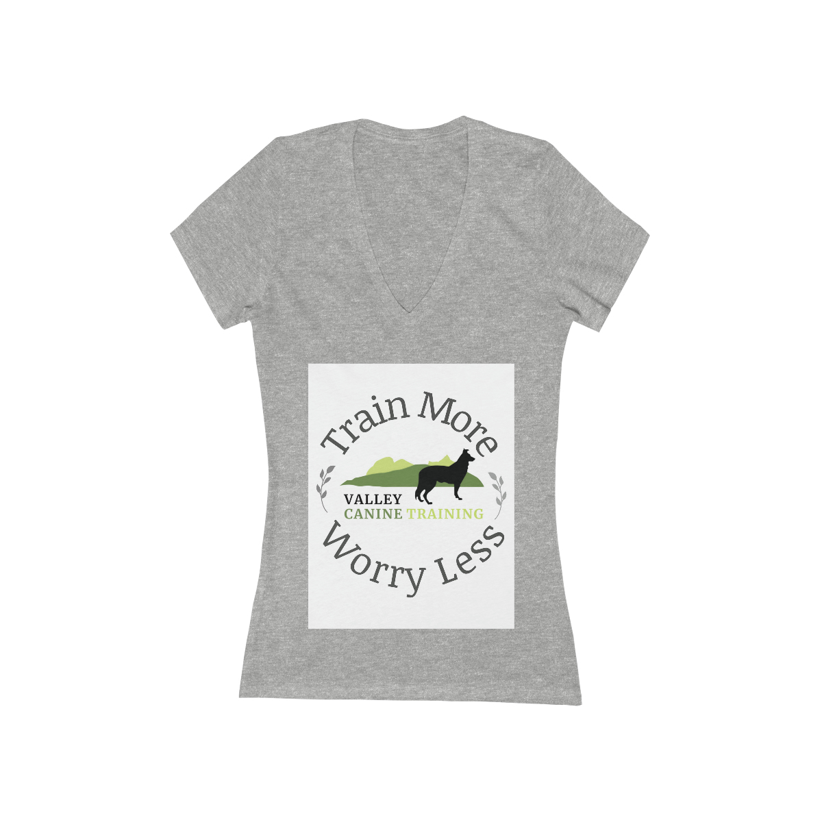 Valley Canine Training T-Shirt Train More Worry Less Women's Jersey Short Sleeve Deep V-Neck Tee - Image 3