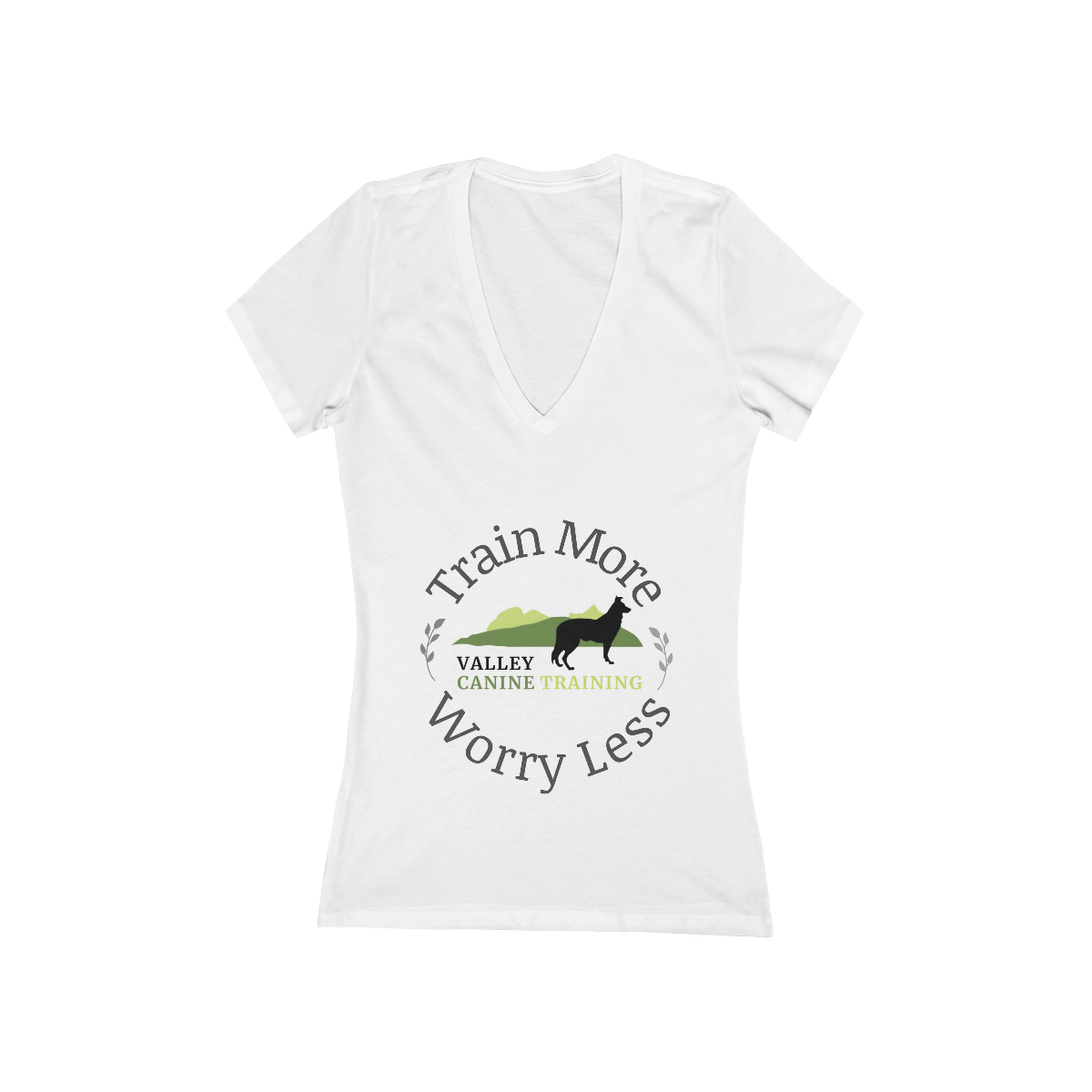 Valley Canine Training T-Shirt Train More Worry Less Women's Jersey Short Sleeve Deep V-Neck Tee